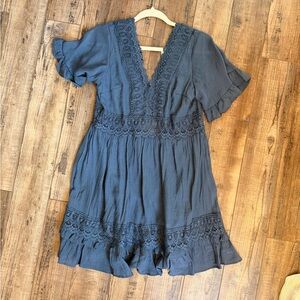 Blue Lace Trim Dress